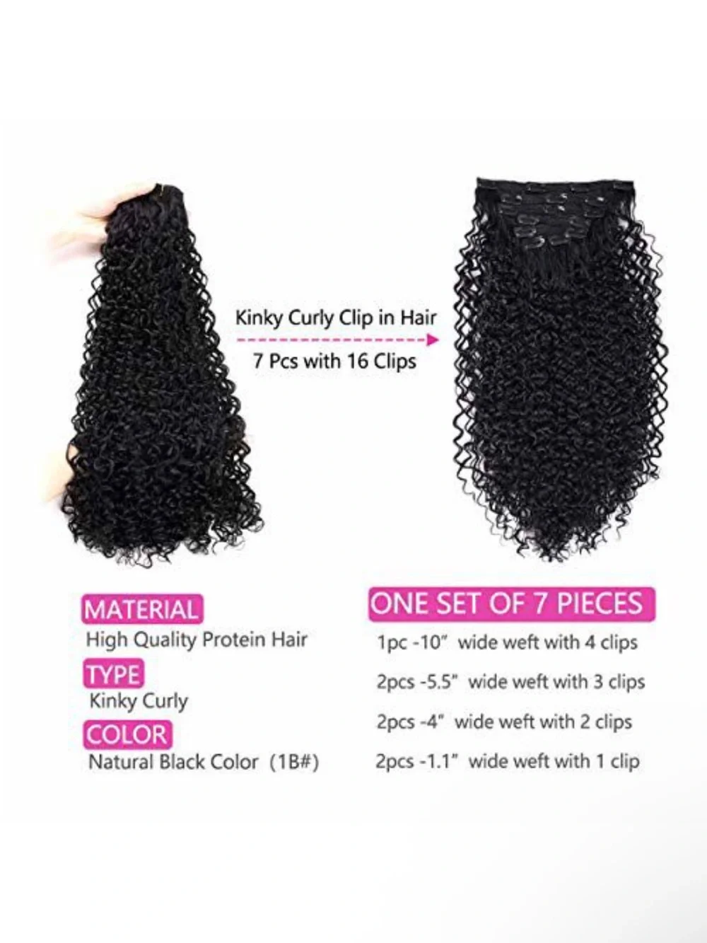 Black Clip-In Curly Hair Extensions - Natural Black